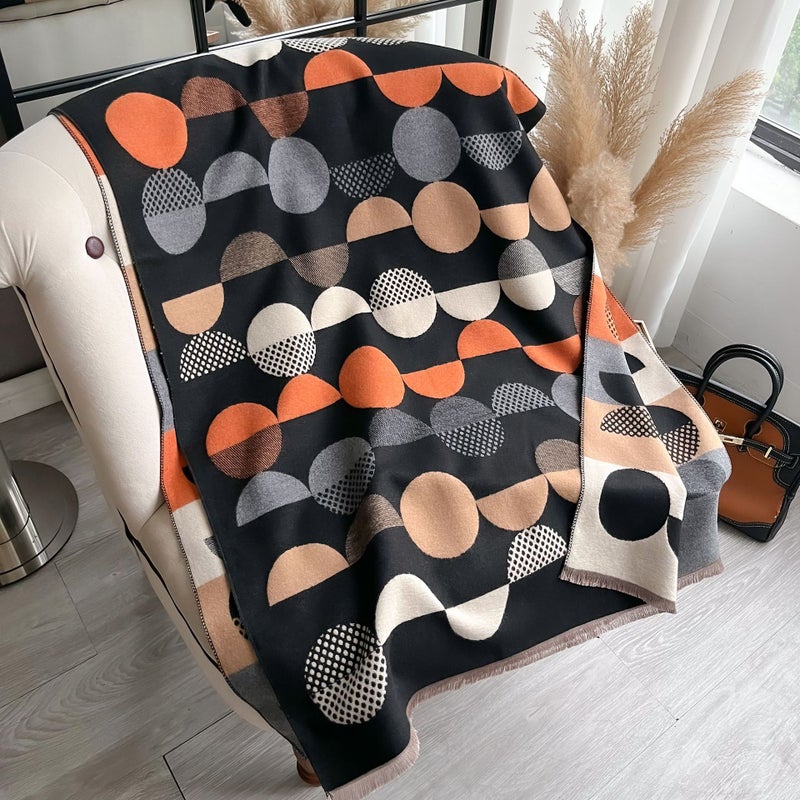 Imitation Cashmere Warm Jacquard Short Whisker Fringed Scarf Ladies Polka Dot Double-Sided Dual-Purpose Air Conditioning Shawl Scarf - Image 5